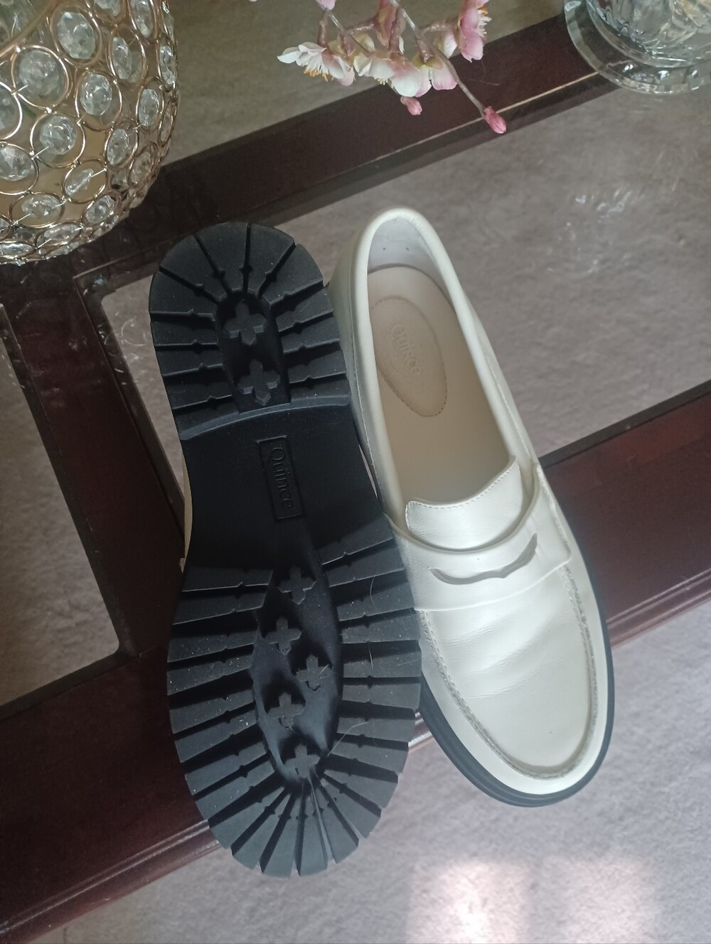 Quince Leather Platform Penny Loafers Lug Sole Off Whie - Picture 4 of 6